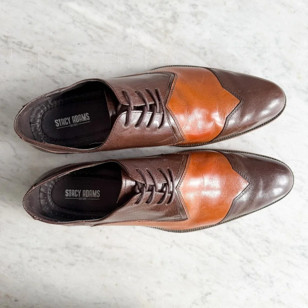 Stacy Adams brown tan‎ two tone leather oxford shoes men's size 11.5
